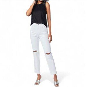 PAIGE Noella High Rise Relaxed Straight Jean in Soft Ecru Destructed, 29 NWT